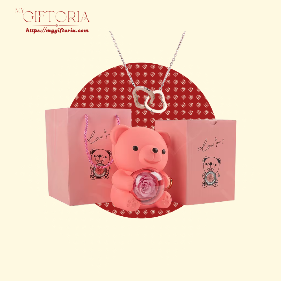 18 Rose Beary With Double Heart Necklace - Image 10