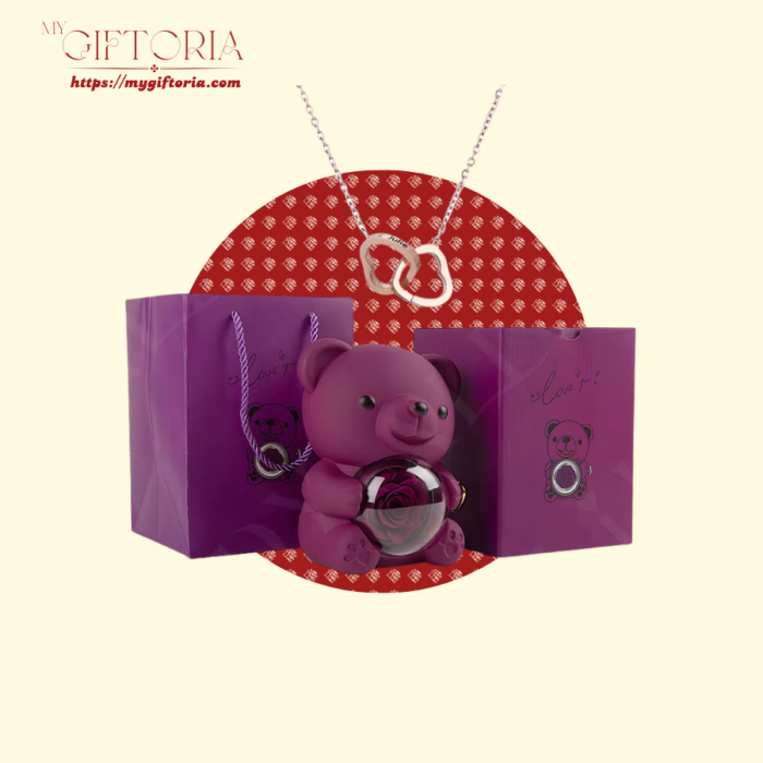 Rose Beary With Double Heart Necklace - Image 8