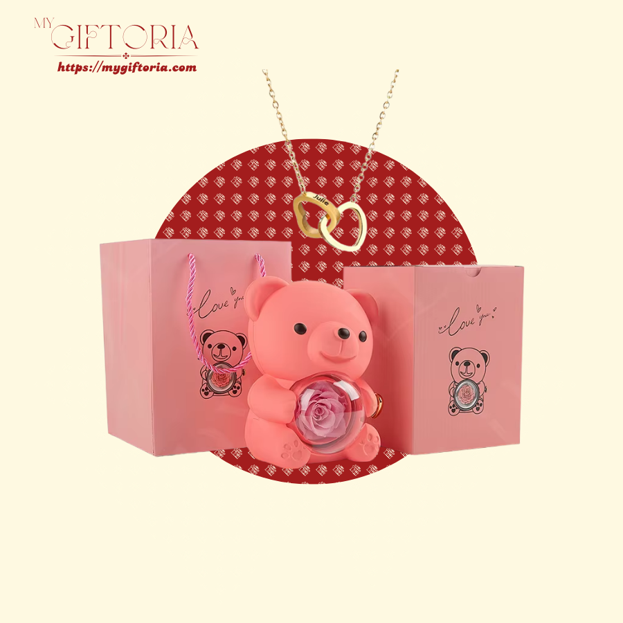 7 Rose Beary With Double Heart Necklace - Image 20